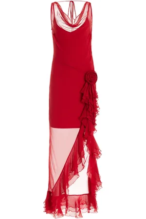 De La Vali Azura Ruffled Chiffon Midi Dress - - UK 12 - Moda Operandi
