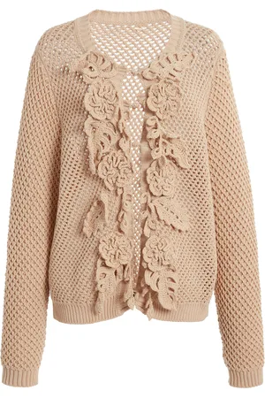 Elie saab Ruffled Mesh Cotton Knit Cardigan - - M - Moda Operandi