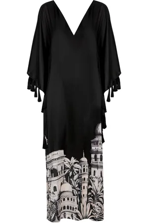 Andres Otalora Sona Tassel-Embellished Satin Caftan Dress - Black/white - S - Moda Operandi