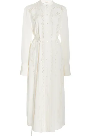 ADAM LIPPES Memphis Broderie Anglaise Silk-Crepe Midi Shirt Dress - - US 4 - Moda Operandi