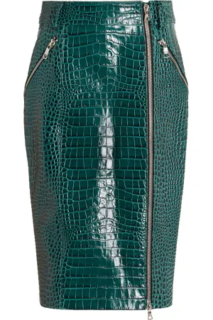LAQUAN SMITH Croc-Embossed Leather Midi Skirt - - S - Moda Operandi