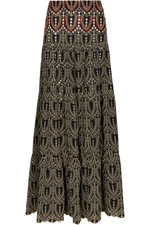 JOHANNA ORTIZ Palm Rhythm Embroidered Maxi Skirt - Black/white - US 10 - Moda Operandi