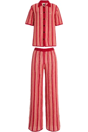 Akoia Swim Exclusive Riviera Striped Cotton-Crochet Pant Set - - L - Moda Operandi