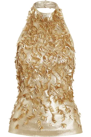 Ralph Lauren Annike Beaded Lamé Halter Top - - US 4 - Moda Operandi