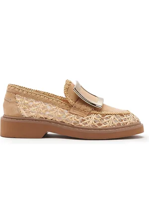 Roger Vivier Viv Rangers Leather-Trim Raffia Loafers - - IT 36 - Moda Operandi