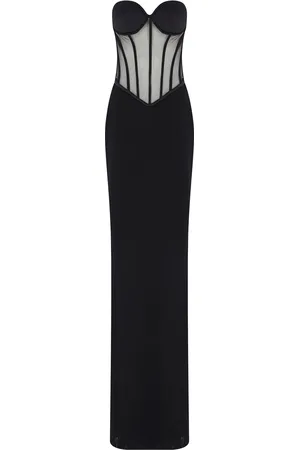 Ilkyaz Ozel Tara Mesh-Detailed Silk-Satin Corseted Maxi Dress - - FR 36 - Moda Operandi