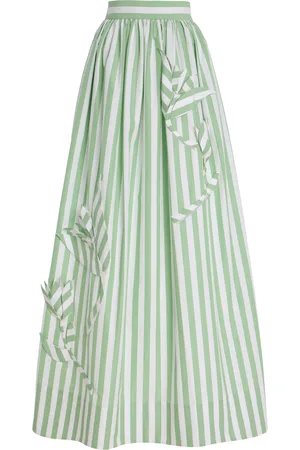 Oscar de la Renta Exclusive Riviera Appliquéd Striped Cotton Midi Skirt - - US 2 - Moda Operandi