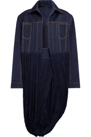 Alaïa Fringed Yarn Knit Wool-Denim Twill Jacket - - FR 38 - Moda Operandi