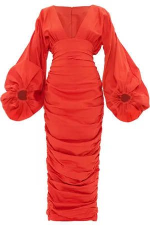 Andrea Iyamah Anida Ruched Twill Midi Dress - - S - Moda Operandi