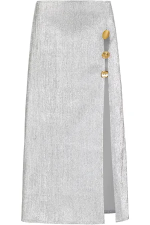 FRANCOISE Exclusive Emanuelle Buttoned Lamé Midi Skirt - - FR 34 - Moda Operandi