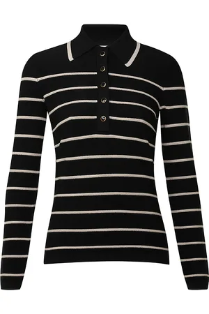 ZIMMERMANN Crush Striped Knit Polo Top - Black/white - 0 - Moda Operandi
