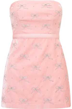 LOVESHACKFANCY Rinwell Crystal-Embellished Velvet Mini Dress - - US 0 - Moda Operandi