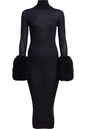 Alaïa Shearling-Trimmed Wool-Jersey Midi Dress - - FR 36 - Moda Operandi