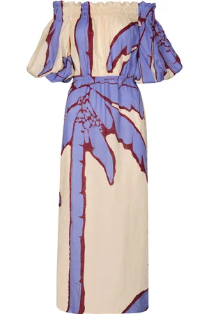 JOHANNA ORTIZ Harbor Hues Off-The-Shoulder Linen Midi Dress - - XS - Moda Operandi