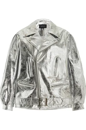 Simone Rocha Puff-Sleeve Metallic Leather Biker Jacket - - S - Moda Operandi