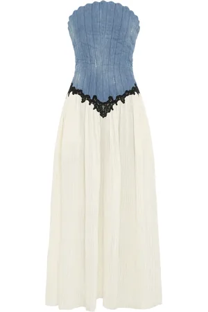 GABRIELA HEARST Glenn Lace-Trimmed Cotton-Linen Denim Corset Maxi Dress - - IT 42 - Moda Operandi