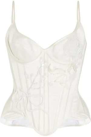 Wiederhoeft Carnation Salon Embellished Silk Satin Corset Top - - US 0 - Moda Operandi