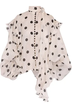 ZIMMERMANN Crush Ruffled Linen-Silk Top - Black/white - 3 - Moda Operandi