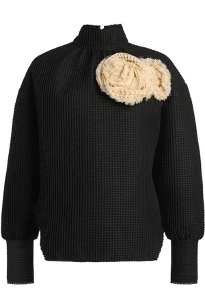 A.W.A.K.E. MODE Waffle Floral-Appliquéd Ruffle Top - - FR 36 - Moda Operandi