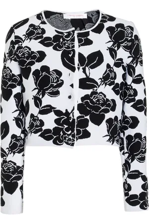 Carolina Herrera Cropped Knit Cardigan - Black/white - XS - Moda Operandi
