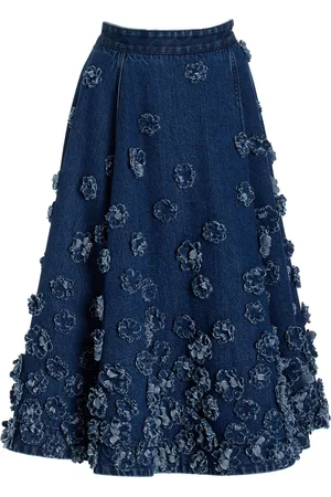 Michael Kors Floral-Embroidered Cotton Denim Skirt - - US 0 - Moda Operandi