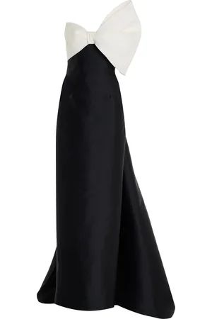 MONIQUE LHUILLIER Asymmetric Bow-Detailed Silk Gown - Black/white - US 2 - Moda Operandi