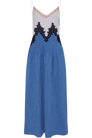 GABRIELA HEARST Althea Pintucked Cotton-Linen Denim Maxi Dress - - IT 36 - Moda Operandi