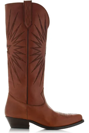 Golden Goose Wish Star Embroidered Leather Western Boots - - IT 36 - Moda Operandi