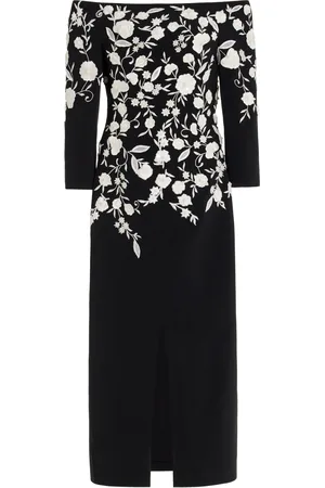 Carolina Herrera Embroidered Off-The-Shoulder Cady Dress - - US 14 - Moda Operandi