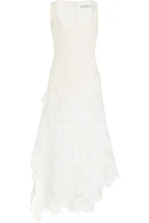 Oscar de la Renta Cotton Tweed-Guipure Midi Dress - - US 12 - Moda Operandi