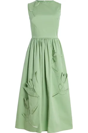 Oscar de la Renta Exclusive Riviera Floral-Appliquéd Cotton Midi Dress - - US 8 - Moda Operandi