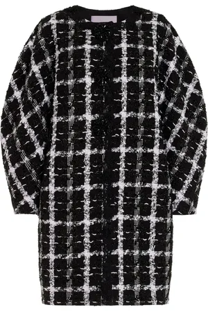 Carolina Herrera Collarless Tweed Cocoon Coat - Black/white - US 10 - Moda Operandi
