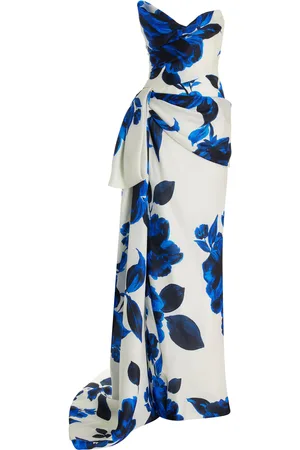 MONIQUE LHUILLIER Asymmetric Floral Printed Gazar Silk Column Gown - - US 4 - Moda Operandi