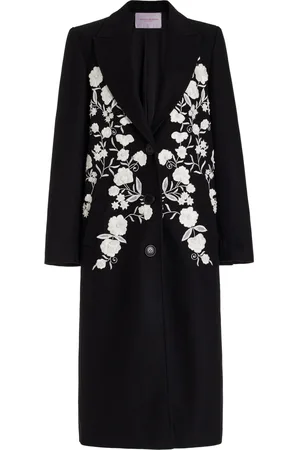 Carolina Herrera Embroidered Wool-Blend Coat - Black/white - US 14 - Moda Operandi