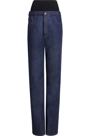 Alaïa Knit-Band Stretch High-Rise Straight-Leg Jeans - - FR 34 - Moda Operandi