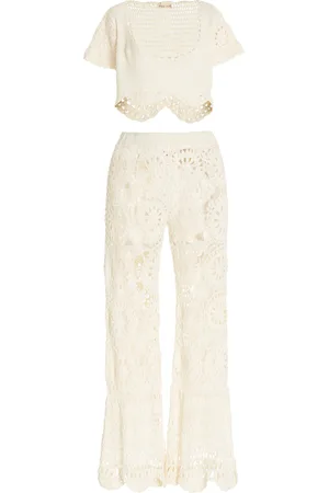 Akoia Swim Bunga Crocheted Cotton Pants and Top Set - - XS - Moda Operandi