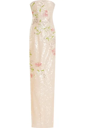 MONIQUE LHUILLIER Floral Sequined Column Gown - - US 6 - Moda Operandi