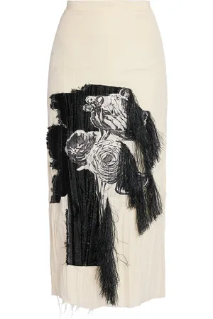 Erdem Printed Cotton-Blend Pencil Midi Skirt - Black/white - UK 6 - Moda Operandi