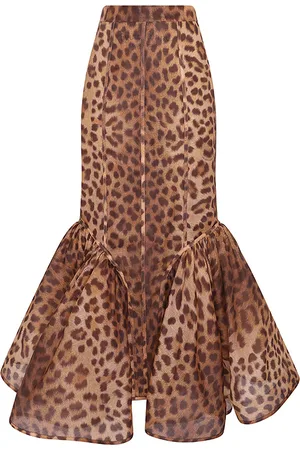 ZIMMERMANN Crush Flared -Print Linen-Silk Midi Skirt - - 0P - Moda Operandi