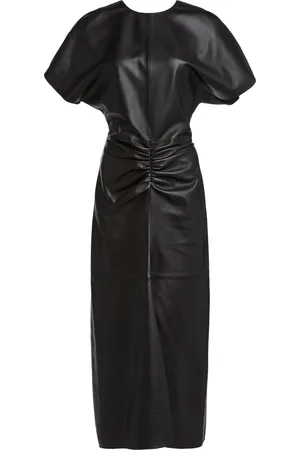 Victoria Beckham Gathered Leather Midi Dress - - UK 6 - Moda Operandi