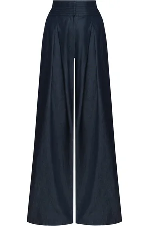 Andres Otalora Esencia Shirred Tencel Denim Wide-Leg Pants - - US 2 - Moda Operandi