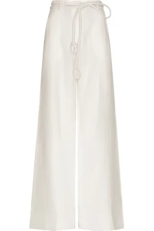 Andres Otalora Otras Noches Belted Linen Flared-Leg Pants - - US 6 - Moda Operandi