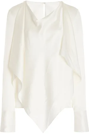 Oscar de la Renta Long Sleeve Jewel Button Detail Silk Satin Blouse - - US 2 - Moda Operandi