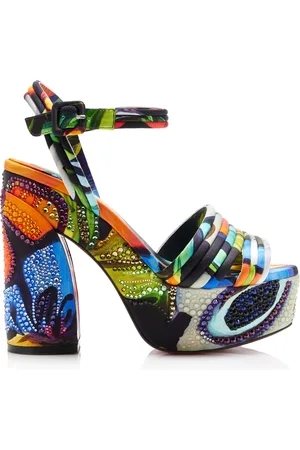 Christian Louboutin Exclusive Riviera Jane Disco Crystal-Embellished Printed Satin Platform Sandals - - IT 37 - Moda Operandi