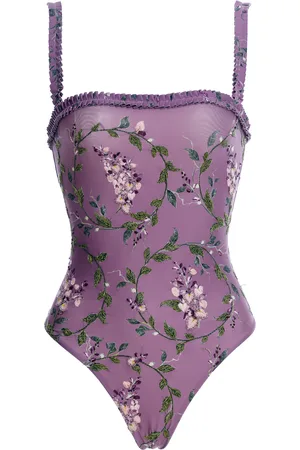 Agua by Agua Bendita Limon Floral Linen One-Piece Bathing Suit - - XL - Moda Operandi