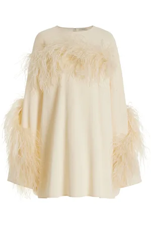 LAPOINTE Feather-Trimmed Silk-Crepe Mini Shift Dress - - L - Moda Operandi