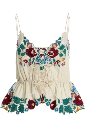SEA Katharine Embroidered Cotton-Linen Top - - S - Moda Operandi