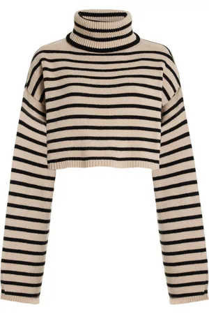The Frankie Shop Athina Striped Wool-Blend Cropped Turtleneck Sweater - - M/L - Moda Operandi