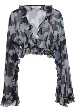 Chloé Ruffled Organic Silk Georgette Crop Top - - FR 42 - Moda Operandi