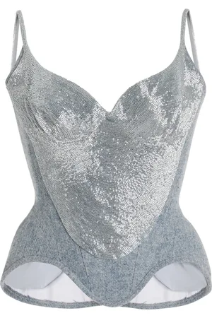 Wiederhoeft Salon Beaded Wool-Tweed Corset Top - - US 4 - Moda Operandi